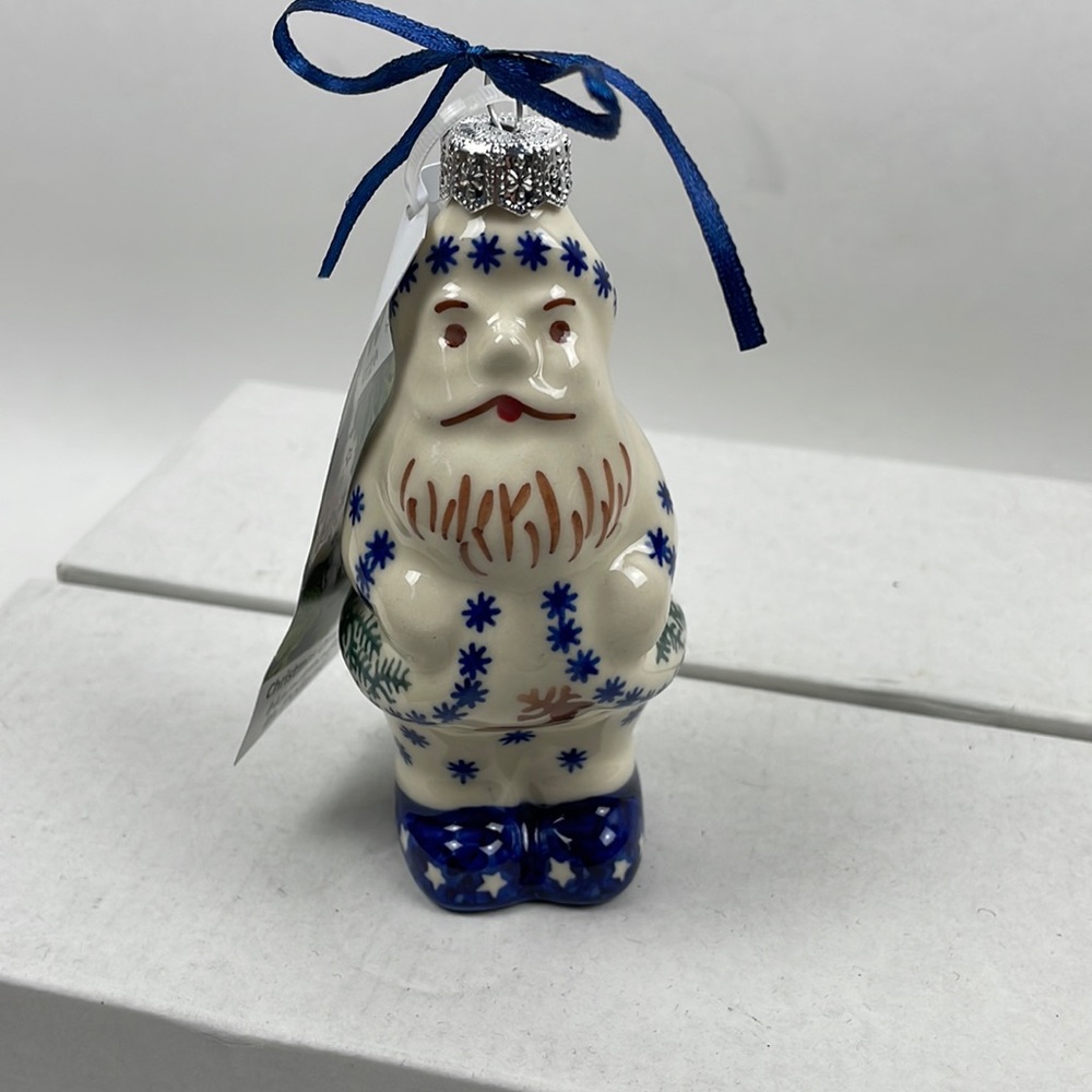 NWT WIZA CERAMIKA Blue White Santa Christmas Tree Ornament